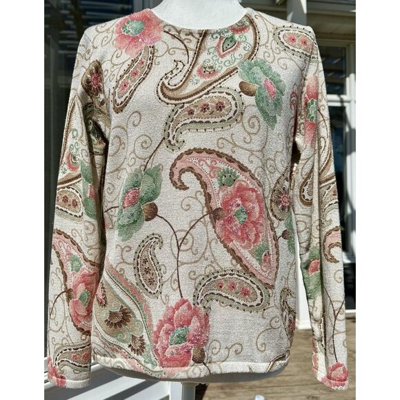 ALFRED DUNNER Pullover Sweater Petite Lg Pastel Fairycore Y2K Paisley Sparkle - Picture 1 of 10